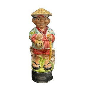 Albertas Mold Co Made Hand Painted Sake Liquor Decanter Japanese Man 12" Tall